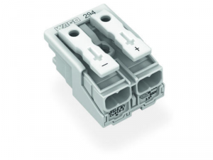 Lighting connector; push-button, external; without ground contact; 2-pole; Lighting side: for solid conductors; Inst. side: for all conductor types; max. 2.5 mmA&sup2;; Surrounding air temperature: max 85A&deg;C (T85); 2,50 mmA&sup2;; white