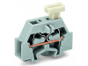Space-saving, 2-conductor end terminal block; suitable for Ex i applications; on one side with push-button; without protruding snap-in mounting foot; for terminal strips with snap-in mounting feet; 2.5 mmA&sup2;; CAGE CLAMPA&reg;; 2,50 mmA&sup2;; blue