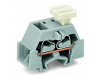 Space-saving, 4-conductor end terminal block; suitable for Ex i applications; on one side with push-button; without protruding snap-in mounting foot; for terminal strips with snap-in mounting feet; 2.5 mmA&sup2;; CAGE CLAMPA&reg;; 2,50 mmA&sup2;; blue