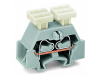 Space-saving, 4-conductor end terminal block; on both sides with push-button; without protruding snap-in mounting foot; for terminal strips with snap-in mounting feet; 2.5 mmA&sup2;; CAGE CLAMPA&reg;; 2,50 mmA&sup2;; orange