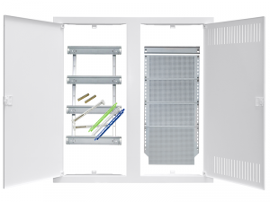 Media combi-enclosure frame and doors, horizontal 4-rows