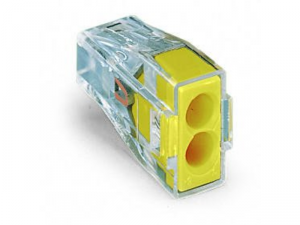 PUSH WIREA&reg; connector for junction boxes; for solid and stranded conductors; max. 2.5 mmA&sup2;; 2-conductor; transparent housing; yellow cover; Surrounding air temperature: max 60A&deg;C; 2,50 mmA&sup2;