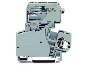 2-conductor fuse terminal block; with pivoting fuse holder; for miniature metric fuse 1/4 x 1 mm; with blown fuse indication by LED; 30 - 65 V; for DIN-rail 35 x 15 and 35 x 7.5; 4 mmA&sup2;; CAGE CLAMPA&reg;; 4,00 mmA&sup2;; gray