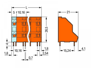 Double-deck PCB terminal block; 2.5 mmA&sup2;; Pin spacing 10.16 mm; 2 x 6-pole; CAGE CLAMPA&reg;; 2,50 mmA&sup2;; orange