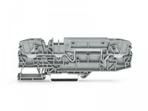 2-conductor through terminal block; 6 mmA&sup2;; with test option; same profile as 2-conductor disconnect terminal block; side and center marking; for DIN-rail 35 x 15 and 35 x 7.5; Push-in CAGE CLAMPA&reg;; 6,00 mmA&sup2;; gray