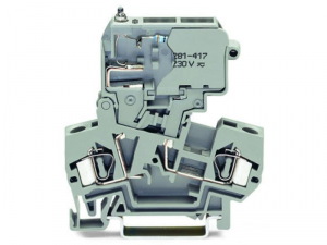 2-conductor fuse terminal block; with pivoting fuse holder; with blown fuse indication by neon lamp; 120 V; for DIN-rail 35 x 15 and 35 x 7.5; 4 mmA&sup2;; CAGE CLAMPA&reg;; 4,00 mmA&sup2;; gray