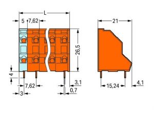 Double-deck PCB terminal block; 2.5 mmA&sup2;; Pin spacing 7.62 mm; 2 x 4-pole; CAGE CLAMPA&reg;; 2,50 mmA&sup2;; orange