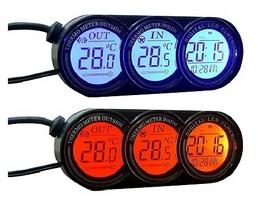 Termometru Auto - Temperatura interioara - exterioara - Ecran Colorat - rosu sau albastru - Ceas - Calendar