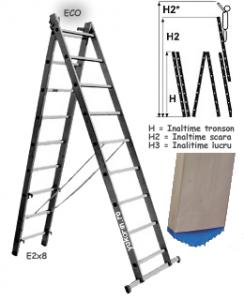 E2x8 Scara din aluminiu cu doua tronsoane tip ECO