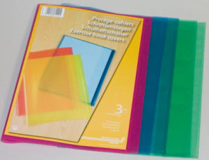 Coperta PP - 120 microni, pentru caiet A4, 3 buc/set, AURORA - transparent color asortate