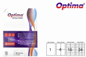 Etichete color autoadezive 16/A4, 105 x 37 mm, 100 coli/top, Optima - albastru