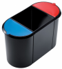Cos plastic cu 3 separatoare (1x20l si 2x9l), pentru reziduuri, HELIT - negru/rosu/albastru