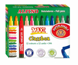 Carioca lavabila, 12 x 12 culori/cutie, ALPINO Maxi Economy pack - ideale pentru scoli si gradinite