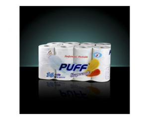 Hartie igienica PUFF Super Soft parfumata, 3 straturi, 20,4 m ,16 role/pachet