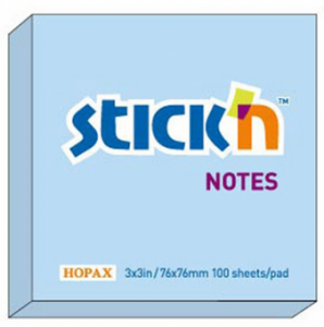 Notes autoadeziv 76 x  76 mm, 100 file, Stick"n - albastru pastel