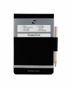 Blocnotes A7, 100 file 60g/mp, coperti carton rigid, cu elastic, + creion, PUKKA Black - dictando