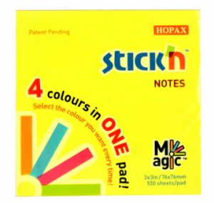 Magic notes autoadeziv 76 x  76 mm, 100 file, Stick"n Magic Notes - 4 culori neon