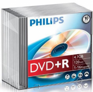 DVD+R 4.7GB  Slimcase, 16x, PHILIPS