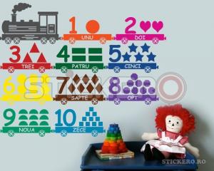 Sticker decorativ Trenuletul cu numere, forme si culori