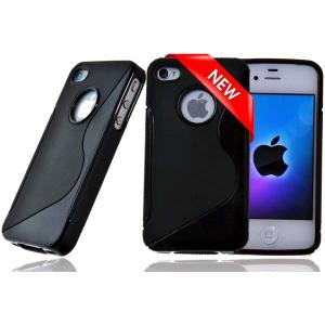Husa silicon Apple iPhone 4 / 4S S-Line negru / negru (TPU)