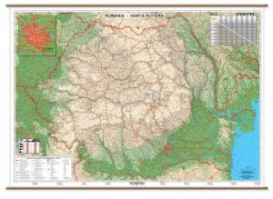 Harta plastifiata, Romania rutiera, 160 x 120cm, STIEFEL