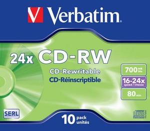 CD-RW, 700MB, 16-24X, carcasa jewel, VERBATIM