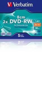 DVD-RW, 1.4GB, 2X, format mini, carcasa jewel, VERBATIM Matt Sil