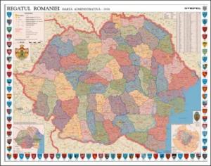 Mapa de birou, 70 x 50cm, harta Romaniei Interbelice, STIEFEL