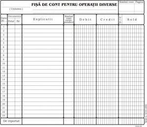 Fisa cont analitic pentru operatii diverse, A4, tipar fata/verso