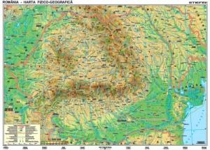 Harta plastifiata, Romania fizica-geografica+contur, 160 x 120cm