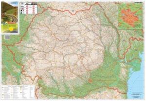 Harta pliata, Romania rutiera si Bucuresti zona centrala, 100 x