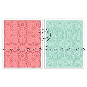 Set 2 matrite embosare Sizzix - fleur tile & kaleidoscope crescents 657397