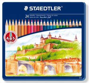 Set 24 creioane colorate cutie metalica