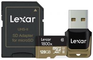 Card microSDXC Lexar microSDXC 1800x UHS-II 128GB + Card Reader USB 3.0