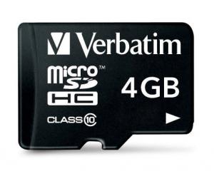 Card microSDHC + adaptor SD Verbatim 4GB Class 10