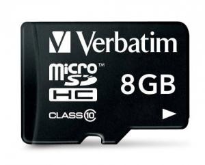 Card microSDHC + adaptor SD Verbatim 8GB Class 10