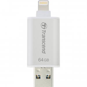 Stick USB 3.1/Lightning Transcend JetFlash Go 300 64GB Alb