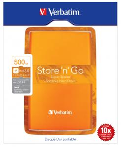 HDD Extern Verbatim Store'n'Go 500 GB, USB 3.0, Portocaliu