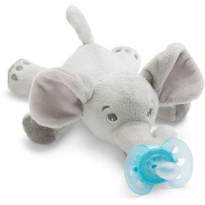 Jucarie de plus cu suzeta ultra soft SCF348/13, 0 luni+, ortodontica, fara BPA, cu jucarie elefantel