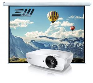 Videoproiector OPTOMA EH461, Full HD 1920x1080 + Ecran proiectie electric perete/tavan Blackmount, vizibil 280cm x 210cm