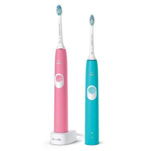 Set 2 periute de dinti electrice Philips HX6802/35 Sonicare ProtectiveClean Series 4300, 62000 miscari de curatare/minut, Culoare Roz-Bleu