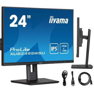 Monitor IPS LED Iiyama 24.1" XUB2495WSU-B5, 1920 x 1200, VGA, HDMI, DisplayPort, Boxe, Pivot, Negru