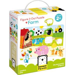 Puzzle educativ - Descopera animalele de la Ferma, 20 piese, 48x32cm Banana Panda BP49032