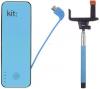 Incarcator portabil universal "Fashion", 4500 mAh Selfie Stick extensibil cu control actionare shutter pe bluetooth si suport de telefon, Albastru