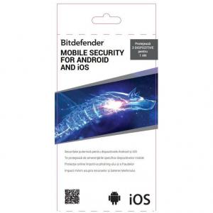 Antivirus Bitdefender Mobile Security pentru Android si iOS, 1 an, 3 dispozitive, scratch card