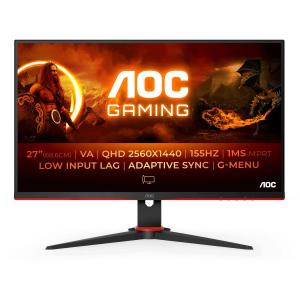 Monitor Gaming VA LED AOC 27" Q27G2E, QHD (2560 x 1440), HDMI, DisplayPort, AMD FreeSync, 155 Hz, 1 ms, Negru/Rosu