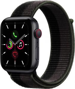 Apple Watch SE GPS + Cellular 44 mm, carcasa din aluminiu gri spatial, curea sport slip-on gri Tornado/gri