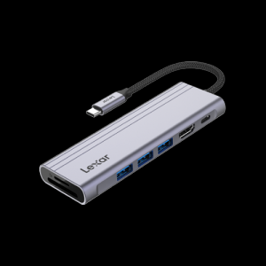 Statie de andocare Lexar H31 USB C Docking Station HDMI 4K, 60Hz, 7-in-1 OTG USB C Hub adaptor Dongle cu 3 porturi USB 3.2, HDMI, 100W PD, Cititor de carduri SD/TF, Compatibil cu laptop/tableta/telefon inteligent argintiu
