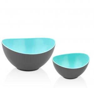 Set 2 boluri ovale bicolore HEINNER HR-QL-BMSSA, 14 x 12.5 x 7.5 cm, cu set lingura si furculita pentru salata, Albastru