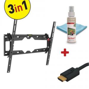 Kit Suport TV Plat/Curbat de perete Barkan 29"-65" + solutie curatare 100 ml + Cablu HDMI 10.2 Gbps, 1.8m